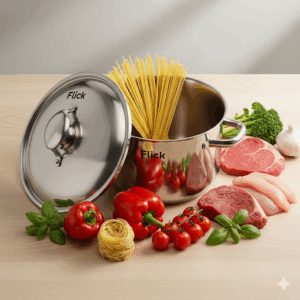 flick stainless steel stockpot with glass lid 24cm – large capacity cookware for family meals